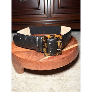 Vince Camuto Black Croc Embossed Belt Tortoise Buckle 40 inch